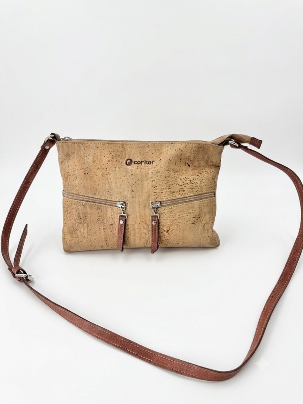 CORKOR Cork Crossbody Bag Zipper Closure Adjustable Strap *FLAW